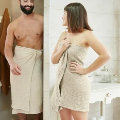 Linge De Bain|Serviette De Bain|EMINZA Serviette de bain gaze de coton (90 x 150 cm) Gaïa pampa Beige