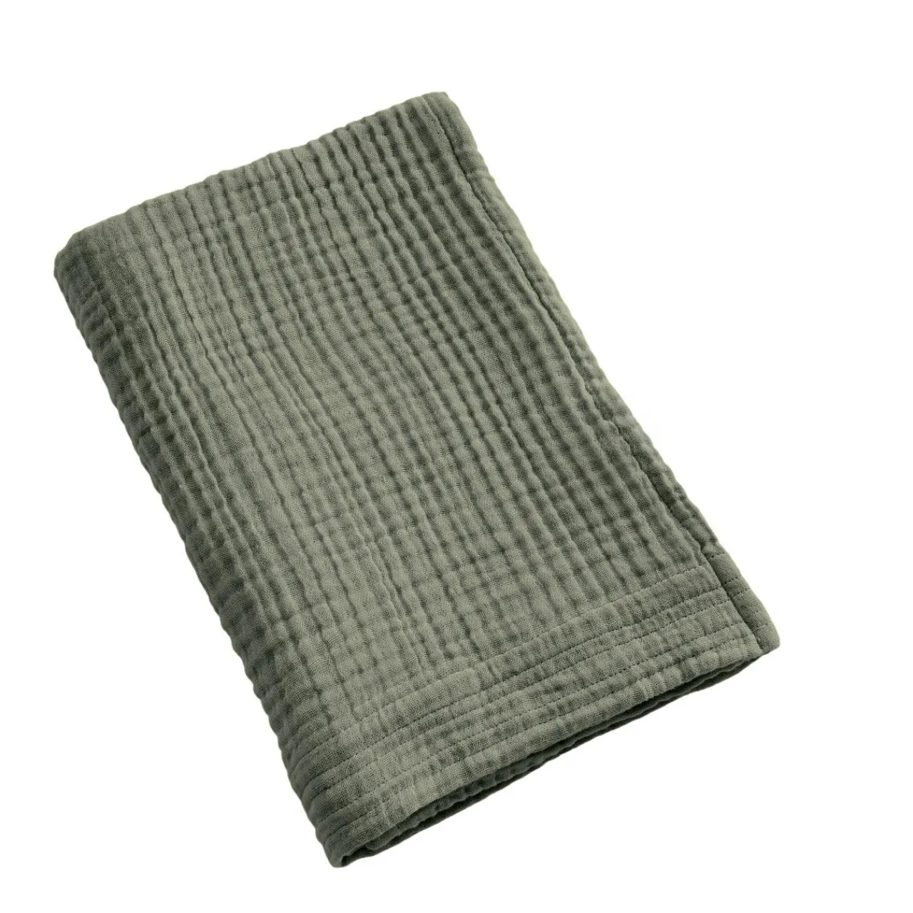 Linge De Bain|Serviette De Bain|EMINZA Serviette de bain gaze de coton (70 x 130 cm) Gaïa Vert romarin