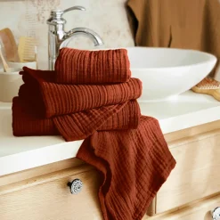 Linge De Bain|Serviette De Bain|EMINZA Serviette de bain gaze de coton (30 x 50 cm) Gaïa Terracotta