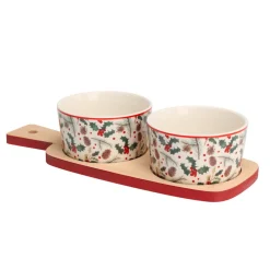 Vaisselle De Noël|KOOPMAN Set à tapas 2 bols (10 x 26 cm) Houx et pommes de pins Multicolore