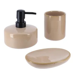 Accessoire Salle De Bain|TENDANCE Set d'accessoires salle de bain grès laqué Season color Beige