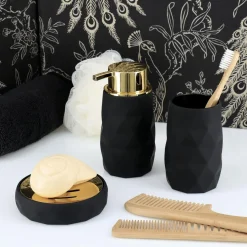 Accessoire Salle De Bain|TENDANCE Set d'accessoires salle de bain Rubby Noir