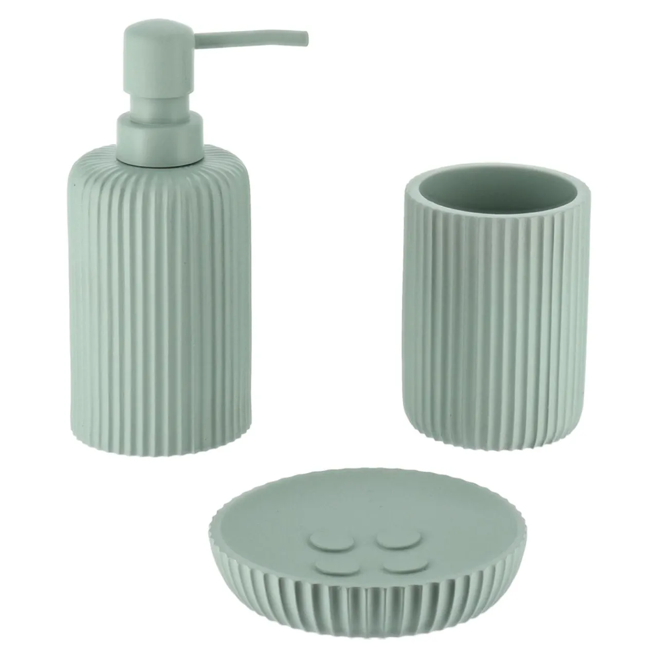 Accessoire Salle De Bain|TENDANCE Set d'accessoires salle de bain résine Strié Vert Eucalyptus