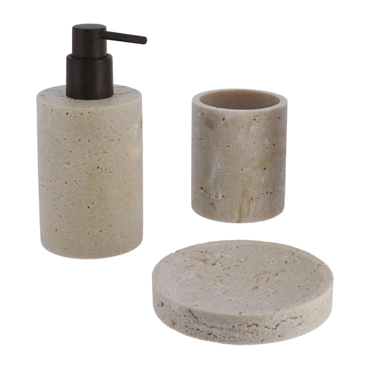 Accessoire Salle De Bain|TENDANCE Set d'accessoires salle de bain Travertin Naturel Beige