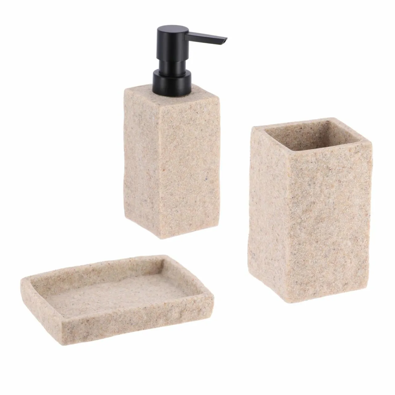 Accessoire Salle De Bain|TENDANCE Set d'accessoires salle de bain Effet Pierre Naturel Beige