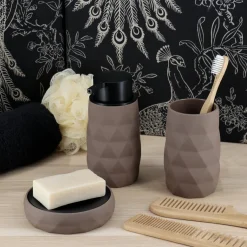 Accessoire Salle De Bain|TENDANCE Set d'accessoires salle de bain Rubby Marron