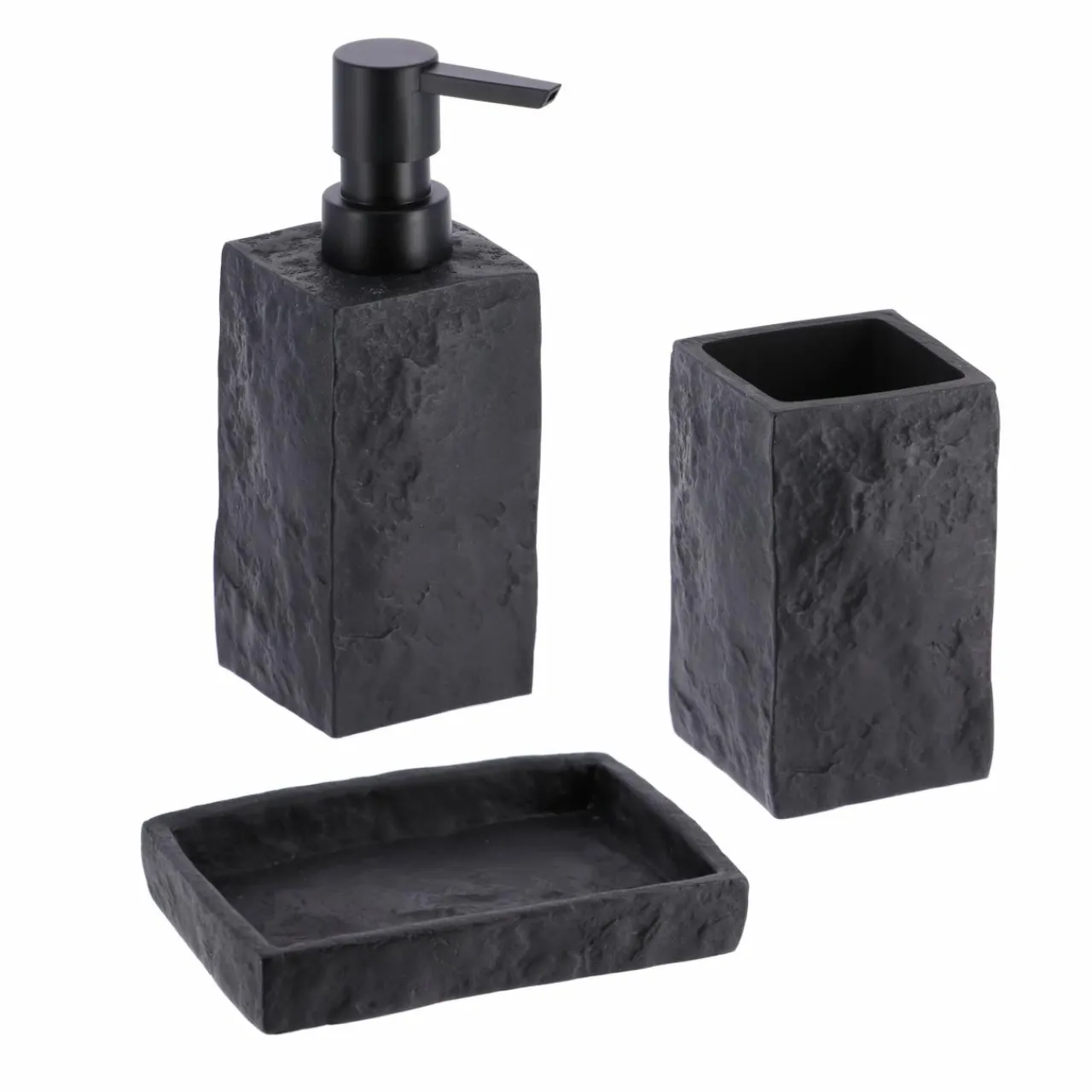 Accessoire Salle De Bain|TENDANCE Set d'accessoires salle de bain Effet Pierre Noir
