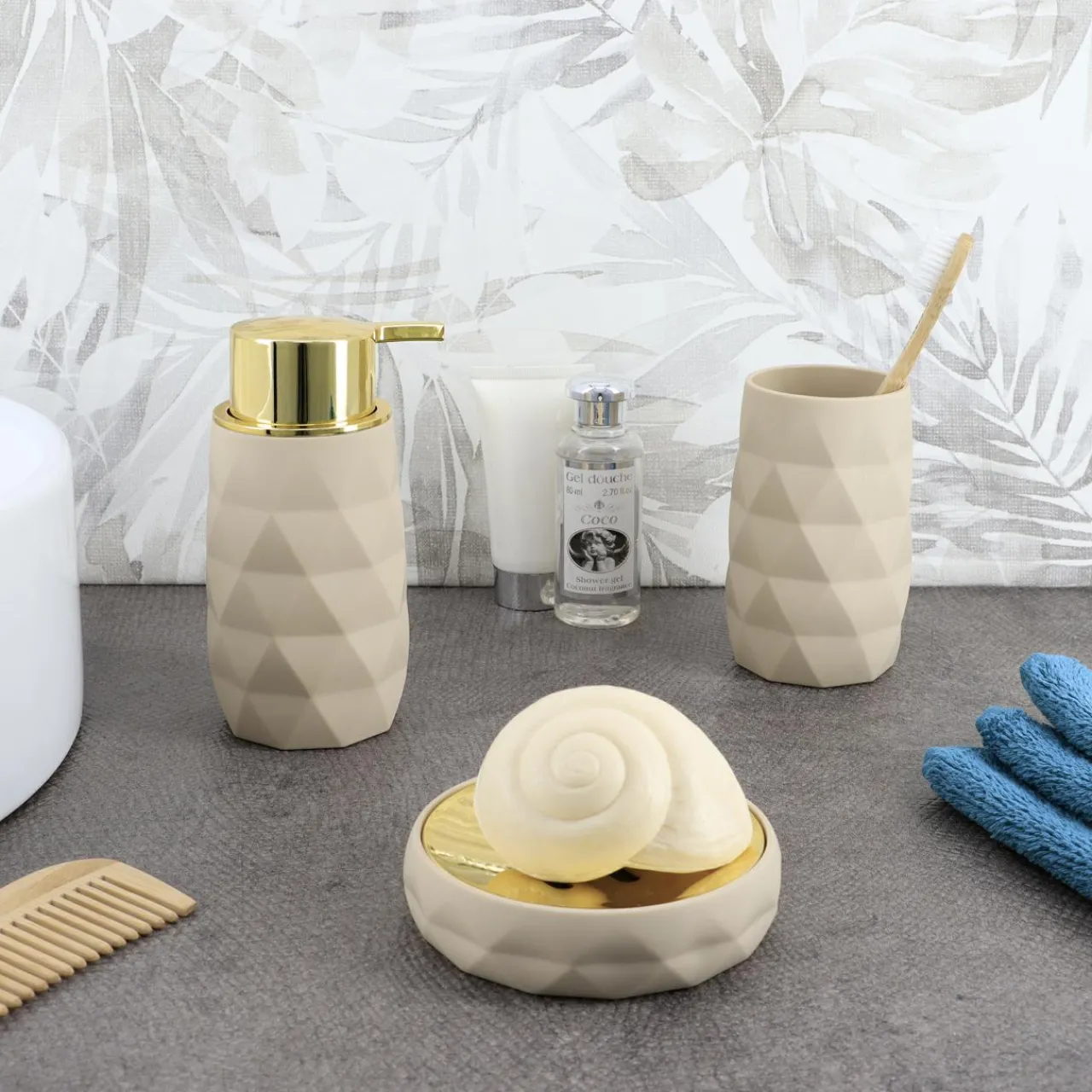 Accessoire Salle De Bain|TENDANCE Set d'accessoires salle de bain Rubby Beige