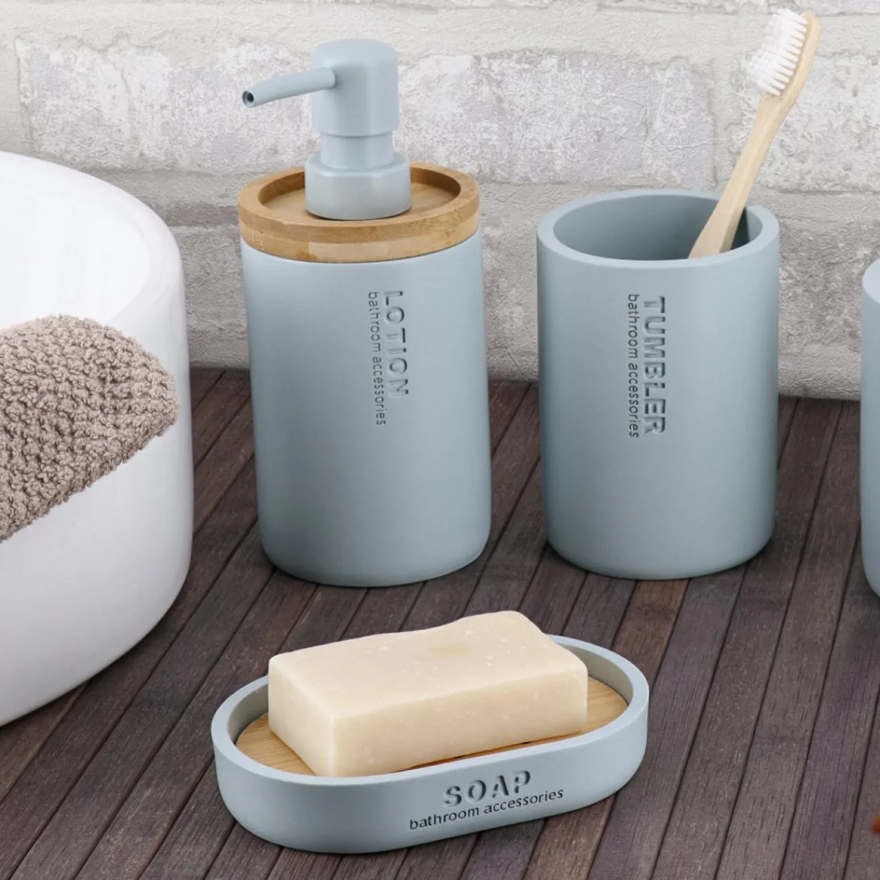 Accessoire Salle De Bain|TENDANCE Set d'accessoires salle de bain Purebamboo Bleu clair