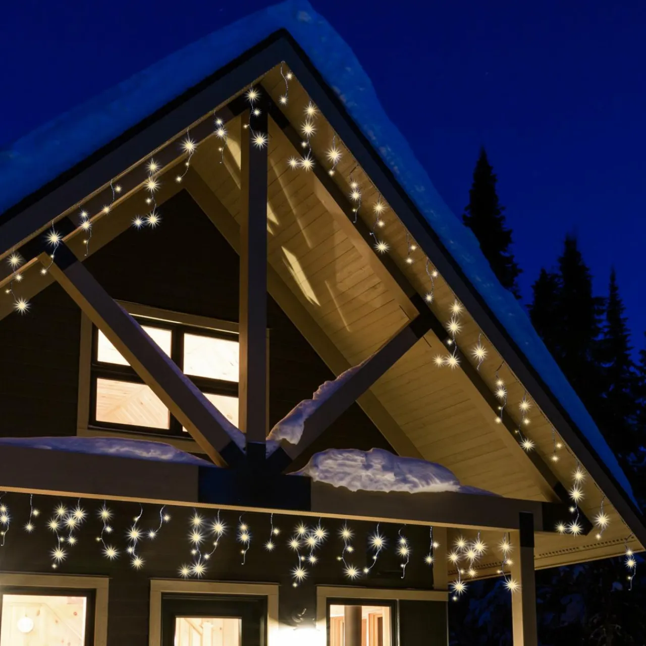 Guirlande Lumineuse|EMINZA Stalactite lumineuse 11 m 259 LED câble noir Stars Blanc chaud Blanc Chaud - câble noir