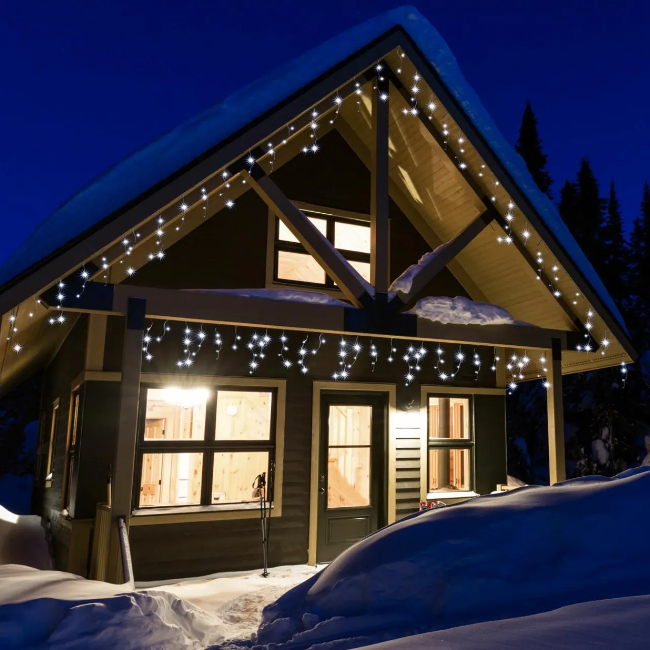 Guirlande Lumineuse|EMINZA Stalactite lumineuse 11 m 259 LED câble blanc Stars Blanc froid Blanc Froid - câble blanc