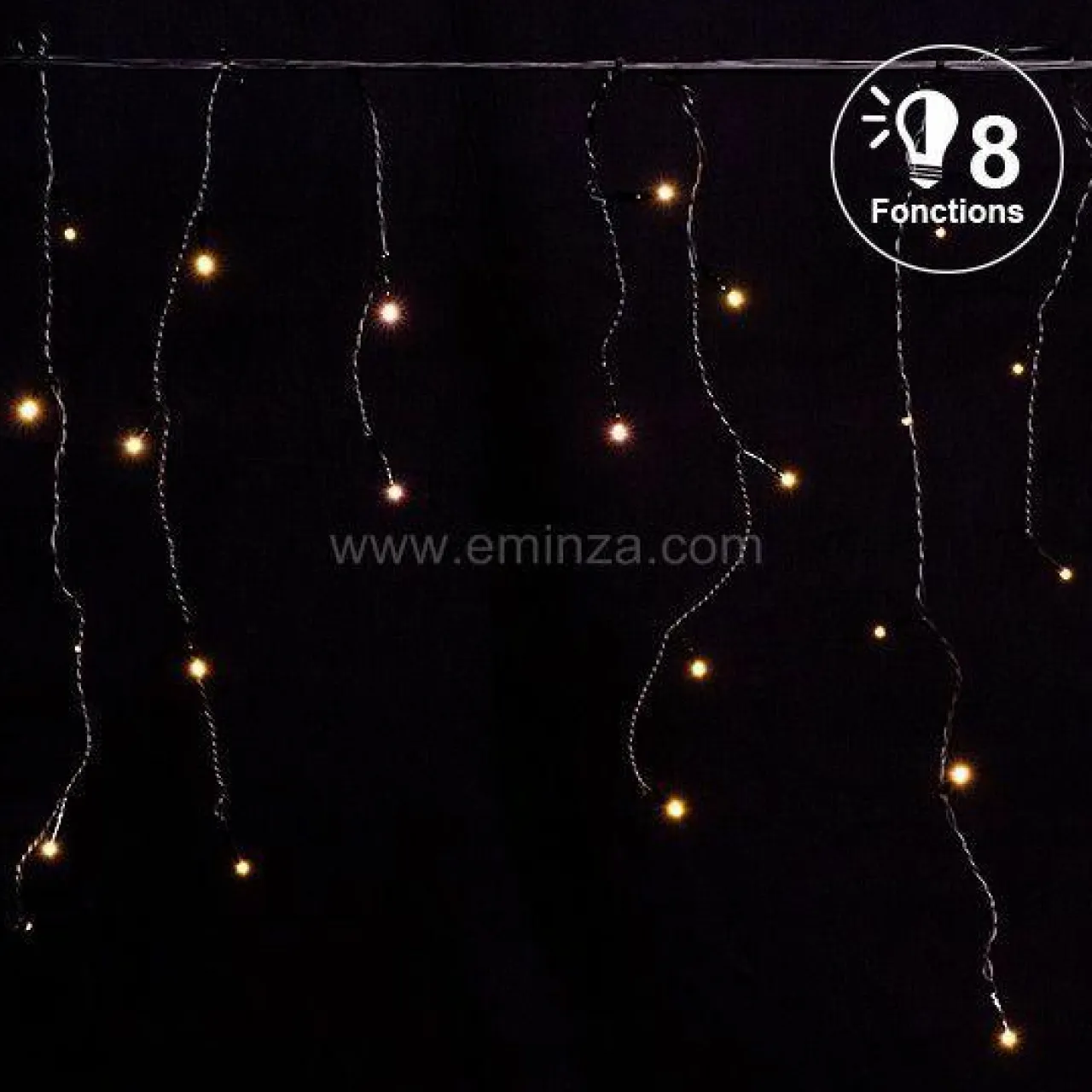 Guirlande Lumineuse|EMINZA Stalactite lumineuse 7,50 m 175 LED câble noir Blanc chaud