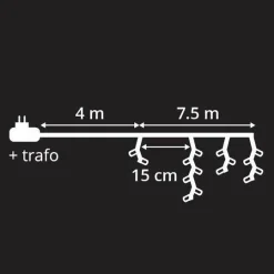 Guirlande Lumineuse|EMINZA Stalactite lumineuse 7,50 m 175 LED câble noir Blanc chaud