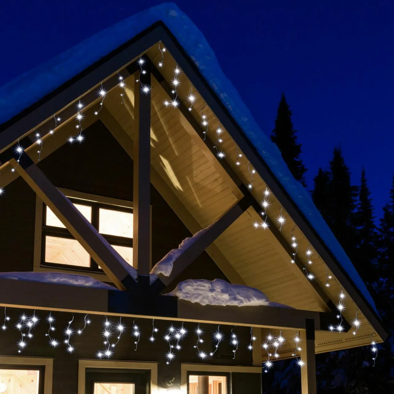 Guirlande Lumineuse|EMINZA Stalactite lumineuse 30 m 900 LED câble noir Stars Grande hauteur XL Timer Blanc froid Blanc Froid - câble noir