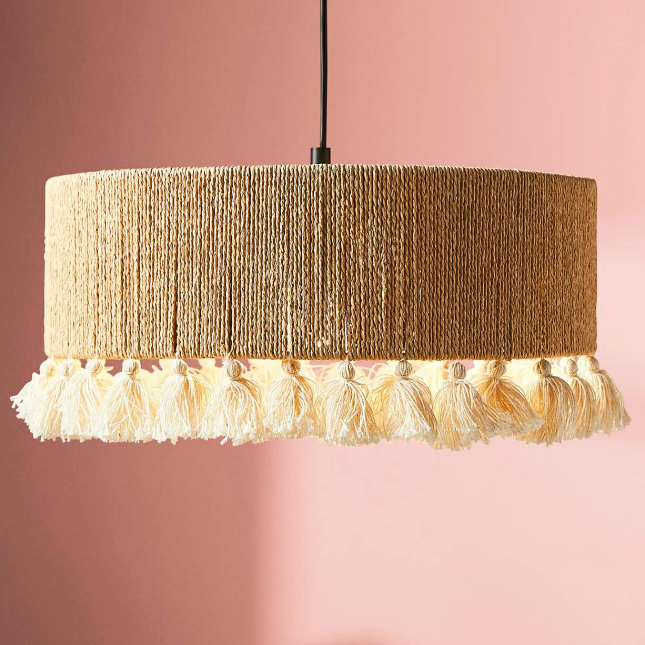 Lampe Suspension|OSTARIA Suspension cercle à pompons et corde (D35 cm) Airo Naturel