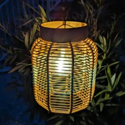 Luminaire Jardin|Eclairage Extérieur|#N/A Suspension de jardin solaire résine tressée LED (D20 cm) Toscane Vert