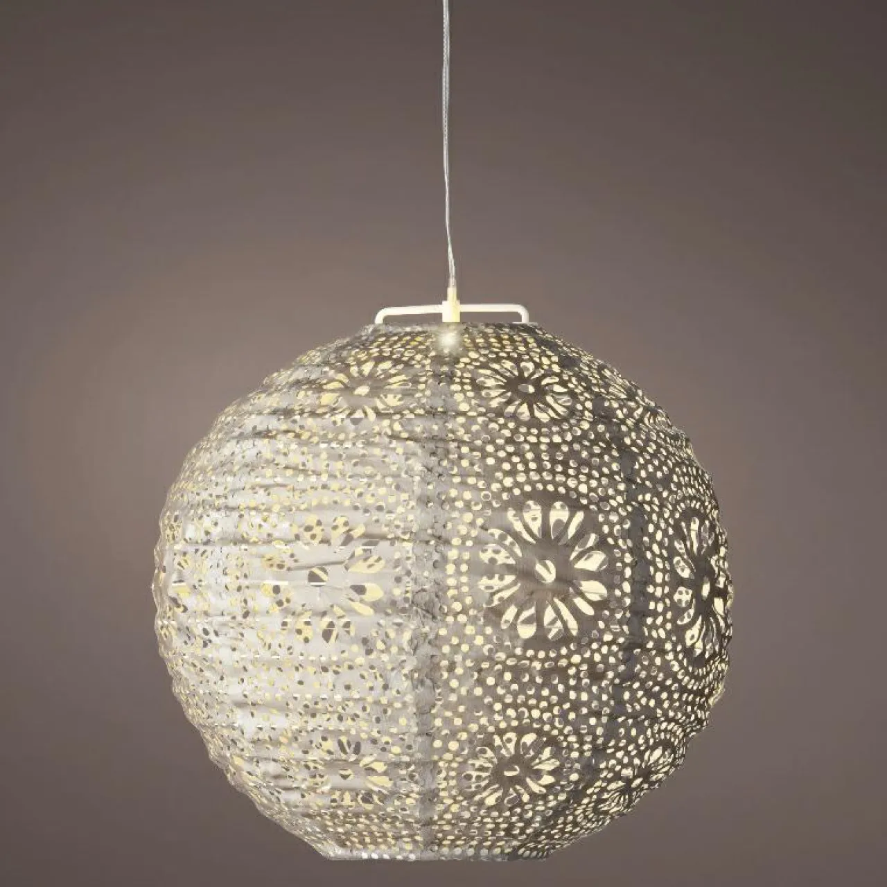 Luminaire Jardin|Eclairage Extérieur|#N/A Suspension de jardin solaire (H23 cm) Lanterne ajourée Marron clair