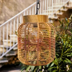 Luminaire Jardin|Eclairage Extérieur|#N/A Suspension de jardin solaire résine tressée LED (D20 cm) Toscane Terracotta Orange