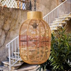 Luminaire Jardin|Eclairage Extérieur|#N/A Suspension de jardin solaire résine tressée LED (D27 cm) Toscane Terracotta Orange