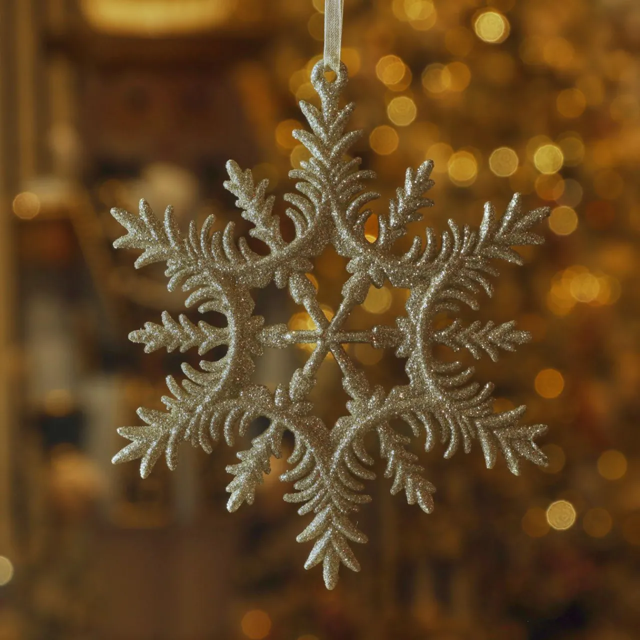 Décoration De Sapin|KAEMINGK Suspension de Noël (D13 cm) Flocon éclat givré Dé pailleté Or