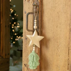 Décoration De Sapin|KAEMINGK Suspension de Noël en bois (H25 cm) Étoile en bois Vert