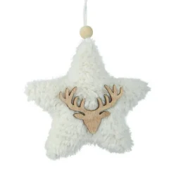 Décoration De Sapin|KAEMINGK Suspension de Noël en bois (H15 cm) Étoile fourrure Blanc