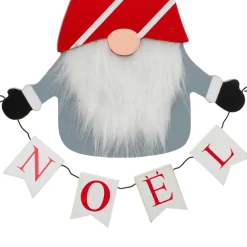 Décoration De Sapin|JJA Suspension de Noël en bois (H32 cm) Lutin joyeux Noël en Gris