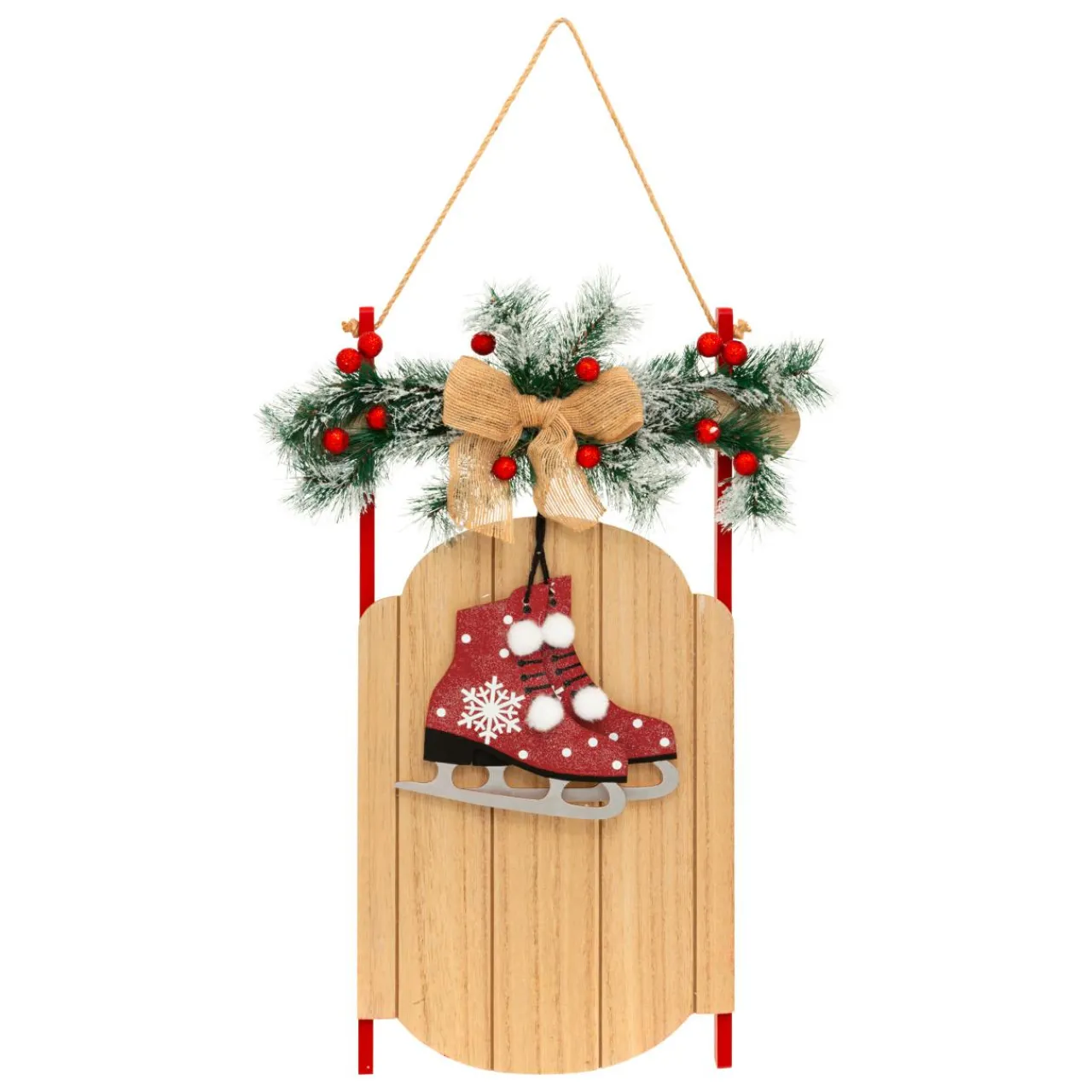 Déco Et Objet De Noël|JJA Suspension de Noël en bois (H50 cm) Luge et patins à glace Naturel