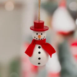 Décoration De Sapin|JJA Suspension de Noël en bois (H10 cm) Charmant bonhomme de neige et blanc Rouge