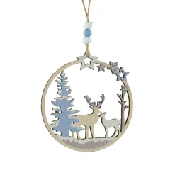 Décoration De Sapin|KAEMINGK Suspension de Noël en bois (D11 cm) Renne et biche en forêt Bleu