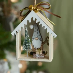 Décoration De Sapin|KAEMINGK Suspension de Noël en bois (H11 cm) Maison du Père Noël Gris