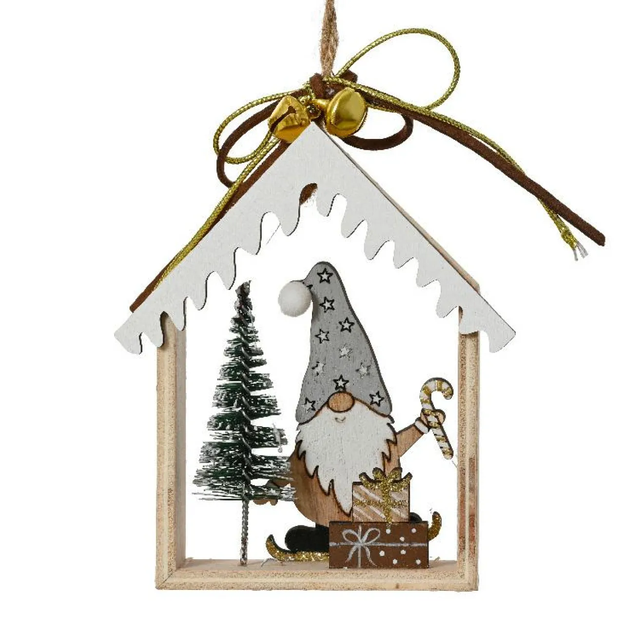 Décoration De Sapin|KAEMINGK Suspension de Noël en bois (H11 cm) Maison du Père Noël Gris