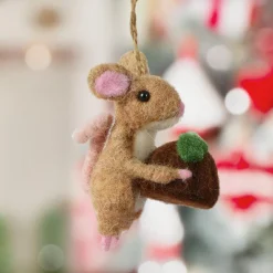 Décoration De Sapin|KAEMINGK Suspension de Noël en laine (H9 cm) Souriceau Naturel