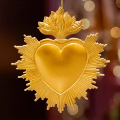 Décoration De Sapin|JJA Suspension de Noël en métal (H14 cm) Cœur Exvoto Dé Or