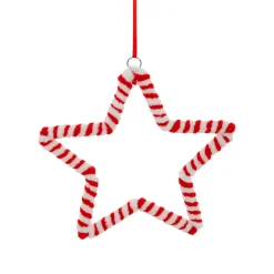 Décoration De Sapin|JJA Suspension de Noël en métal (D15 cm) Étoile sucre d'orge et blanc Rouge