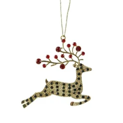 Décoration De Sapin|KAEMINGK Suspension de Noël en métal (H9 cm) Renne et strass Dé Or