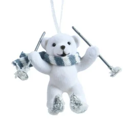 Décoration De Sapin|KAEMINGK Suspension de Noël floqué velours (H10 cm) Ours Quentin et gris Blanc
