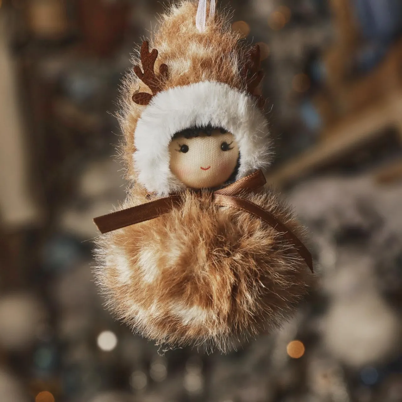 Décoration De Sapin|KAEMINGK Suspension de Noël (H15 cm) Pompon en fourrure clair Marron