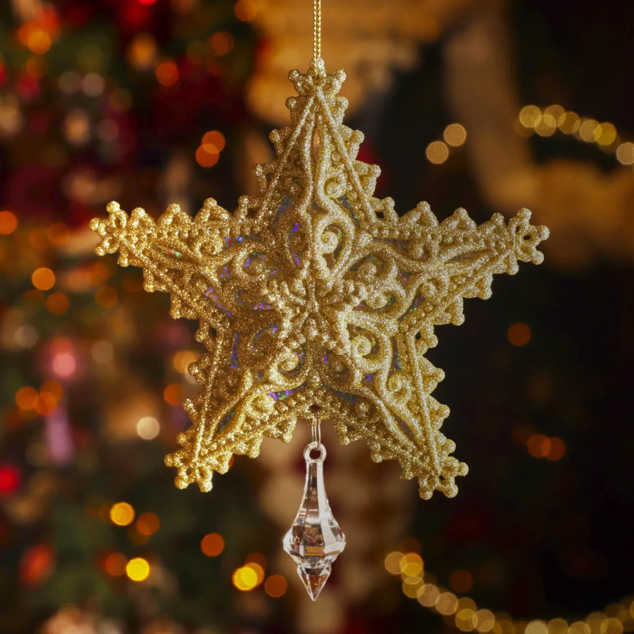 Décoration De Sapin|KAEMINGK Suspension de Noël (H13 cm) Étoile de Rêve Dé pailleté Or