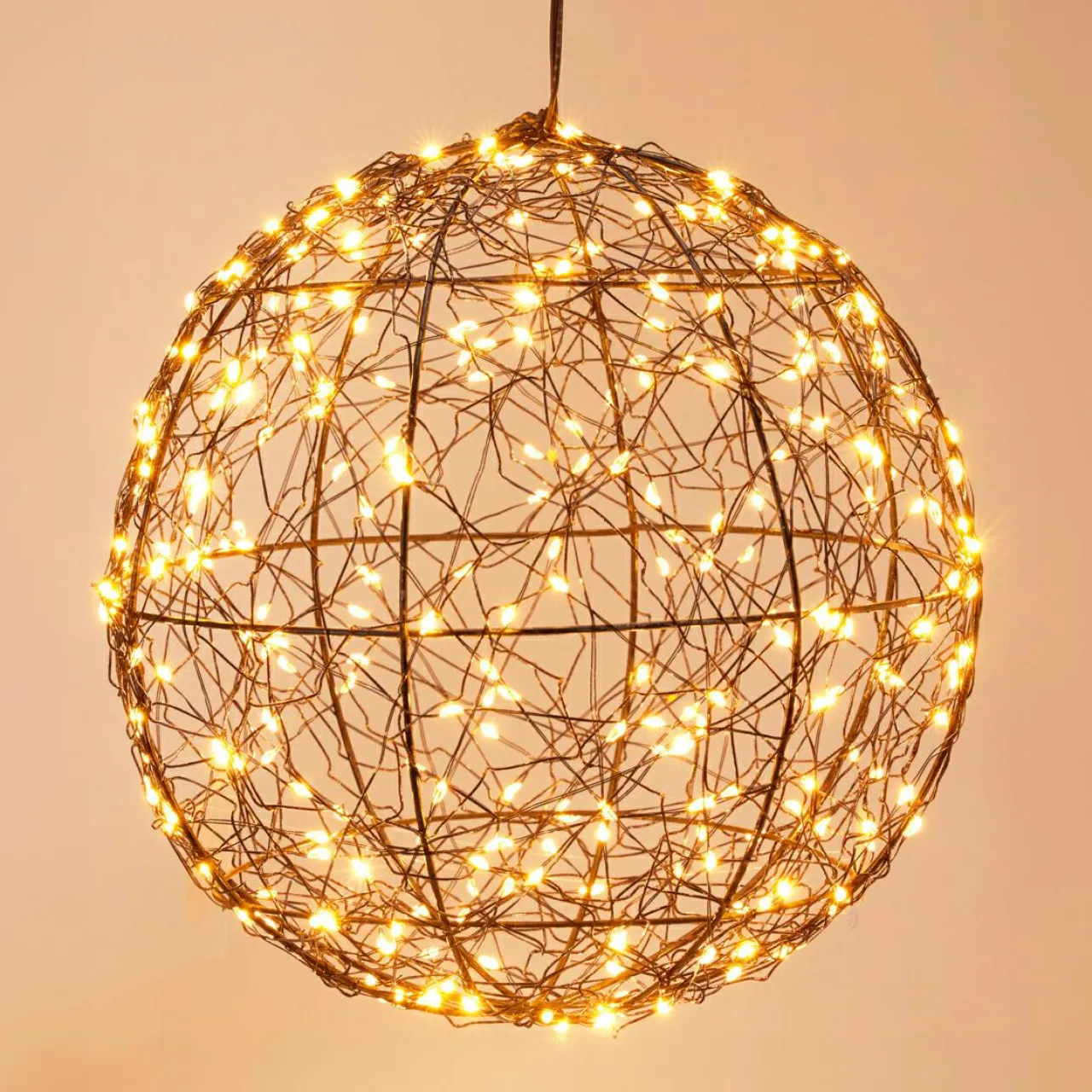 Déco Et Objet Lumineux|KOOPMAN Suspension lumineuse 300 micro LED (D25 cm) Lueur Polaire Noir et Blanc chaud