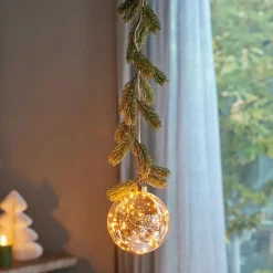 Déco Et Objet De Noël|Déco Et Objet Lumineux|KAEMINGK Suspension lumineuse à piles 30 LED (D14 cm) Sapinette et Boule Blanc chaud