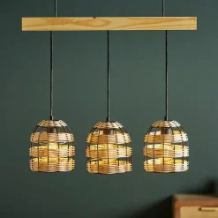 Lampe Suspension|OSTARIA Suspension lumineuse bambou 3 douilles (L60 cm) Domo Naturel