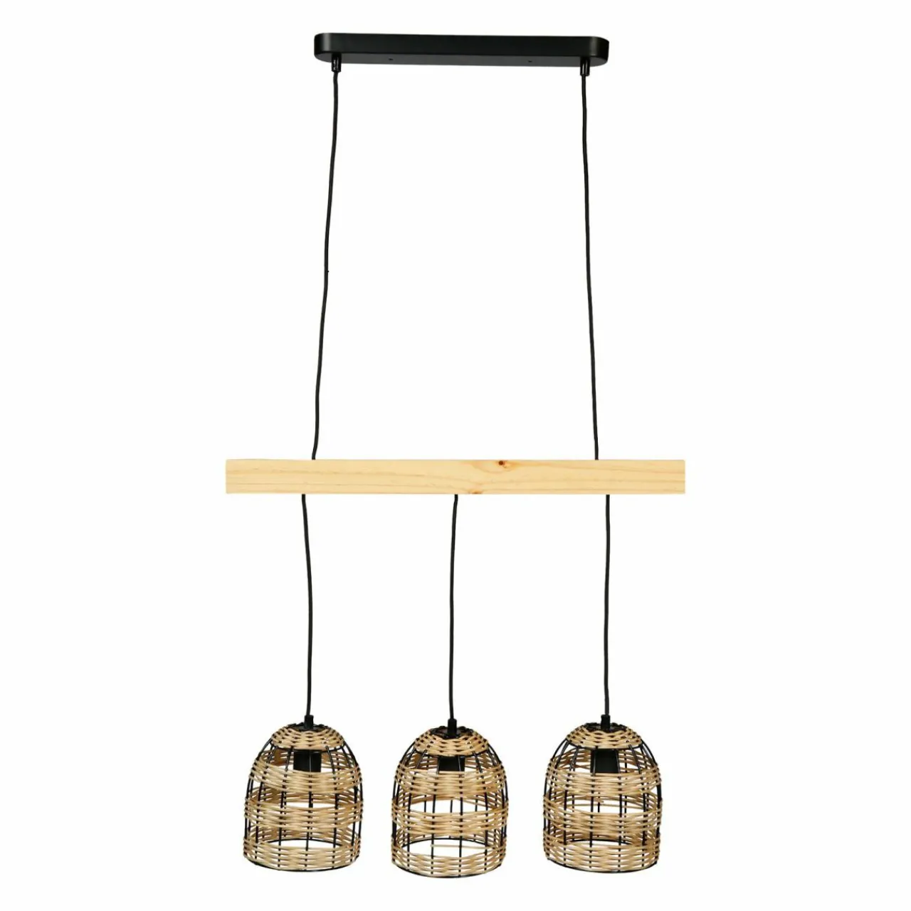 Lampe Suspension|OSTARIA Suspension lumineuse bambou 3 douilles (L60 cm) Domo Naturel
