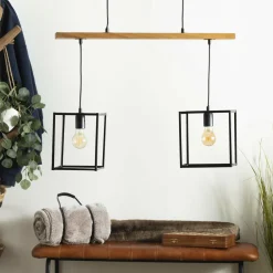 Lampe Suspension|ATMOSPHERA Suspension lumineuse bois acacia (L70 x H120 cm) Edena Noir