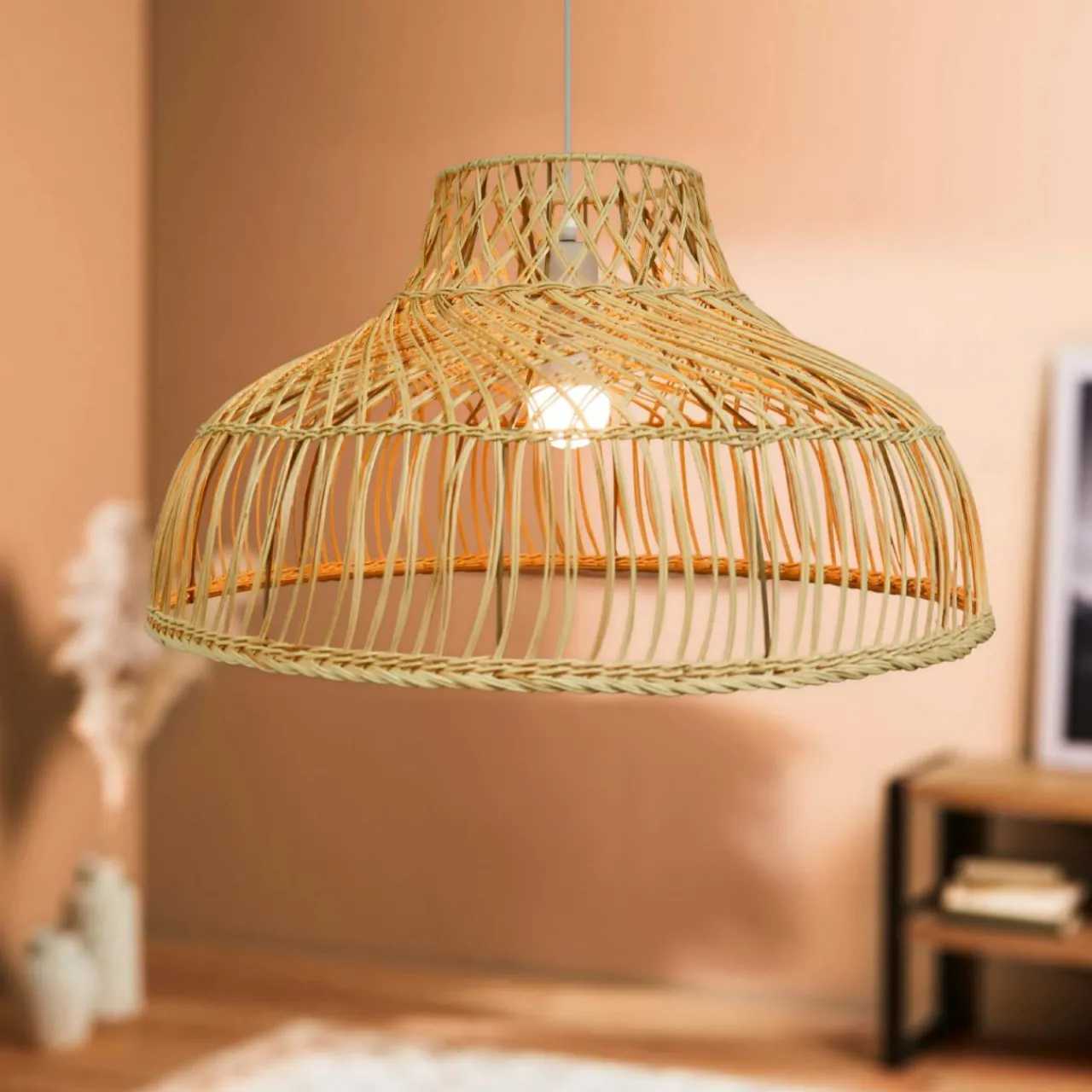 Lampe Suspension|EMINZA Suspension lumineuse en bambou ajouré (D60 cm) Riviera Naturel