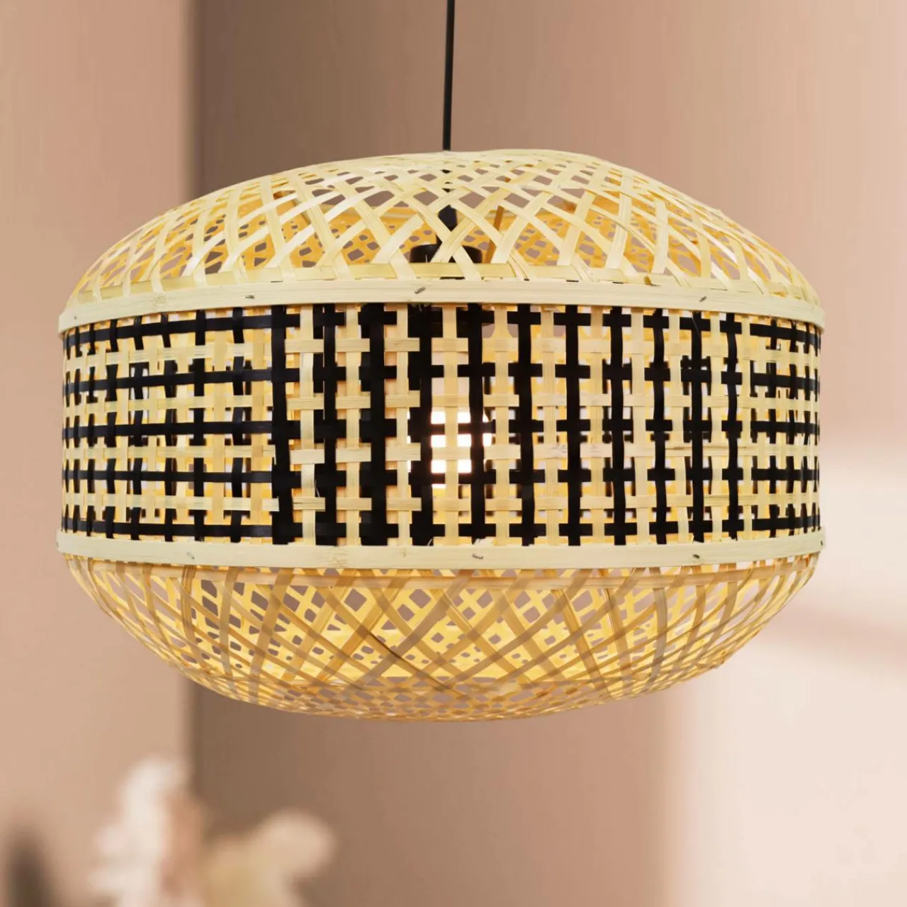 Lampe Suspension|EMINZA Suspension lumineuse en bambou (D45 cm) Huesca et naturel Noir