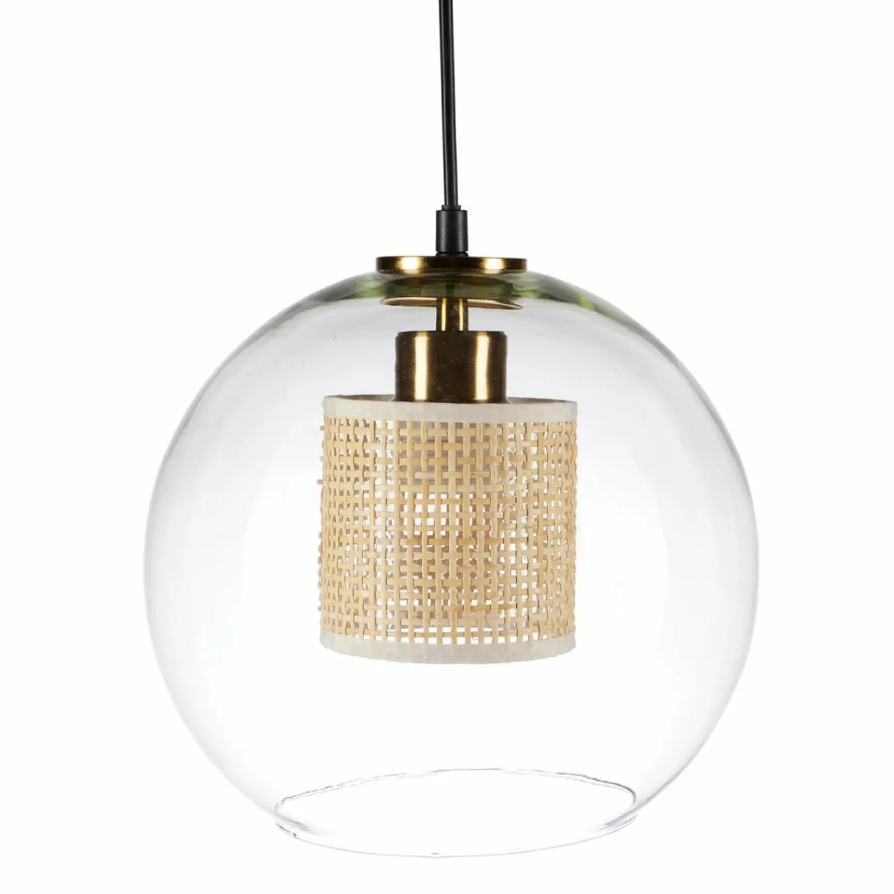 Lampe Suspension|OSTARIA Suspension lumineuse en verre et cannage (D25 cm) Lucéa Beige Transparent