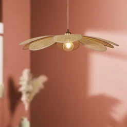 Lampe Suspension|OSTARIA Suspension lumineuse pétale Bambou (D90 cm) Horizonte Naturel Beige