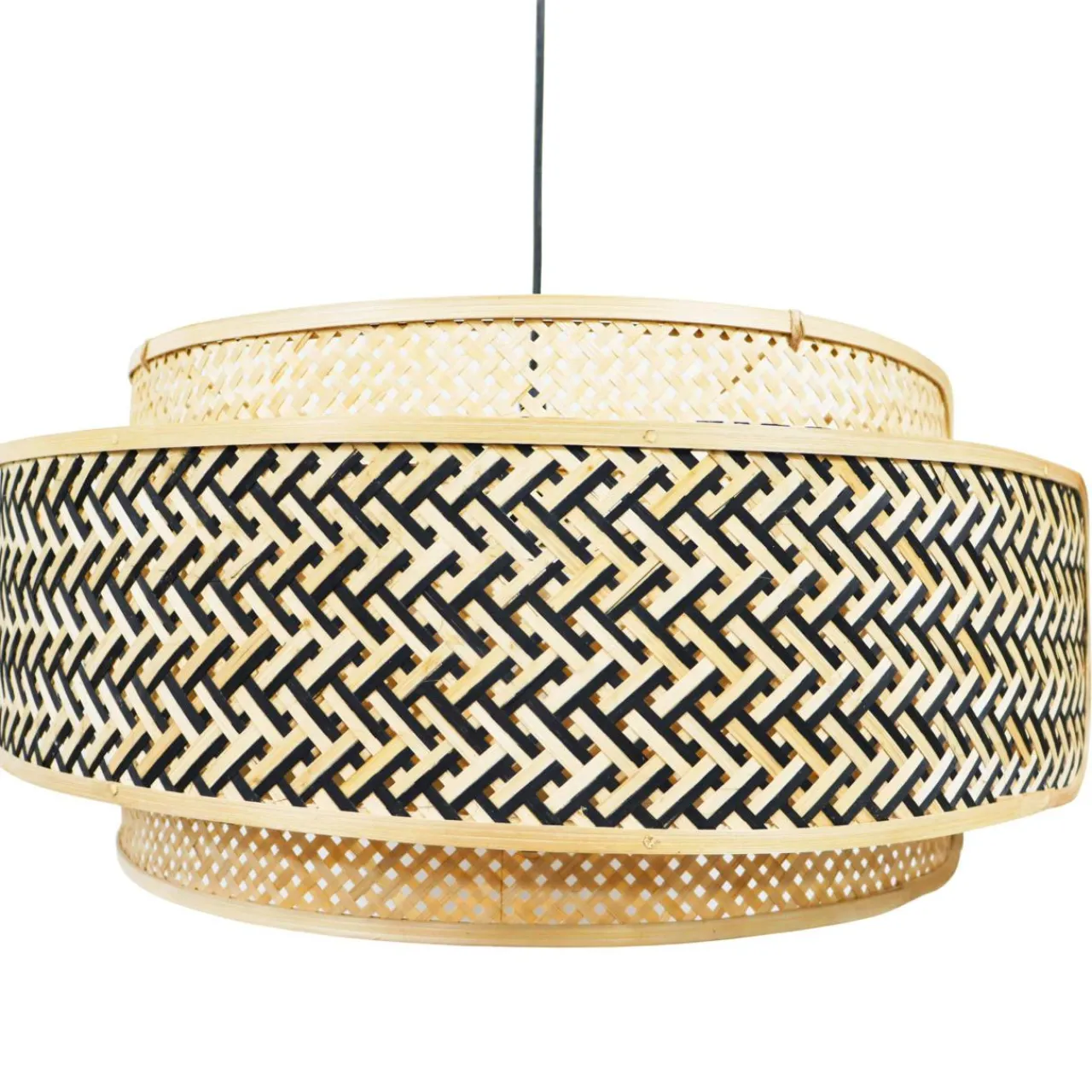Lampe Suspension|EMINZA Suspension lumineuse ronde en bambou (D53 cm) Oviedo et naturel Noir