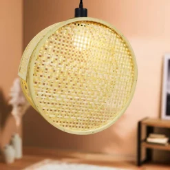 Lampe Suspension|EMINZA Suspension lumineuse ronde en bambou (D40 cm) Oraya Naturel